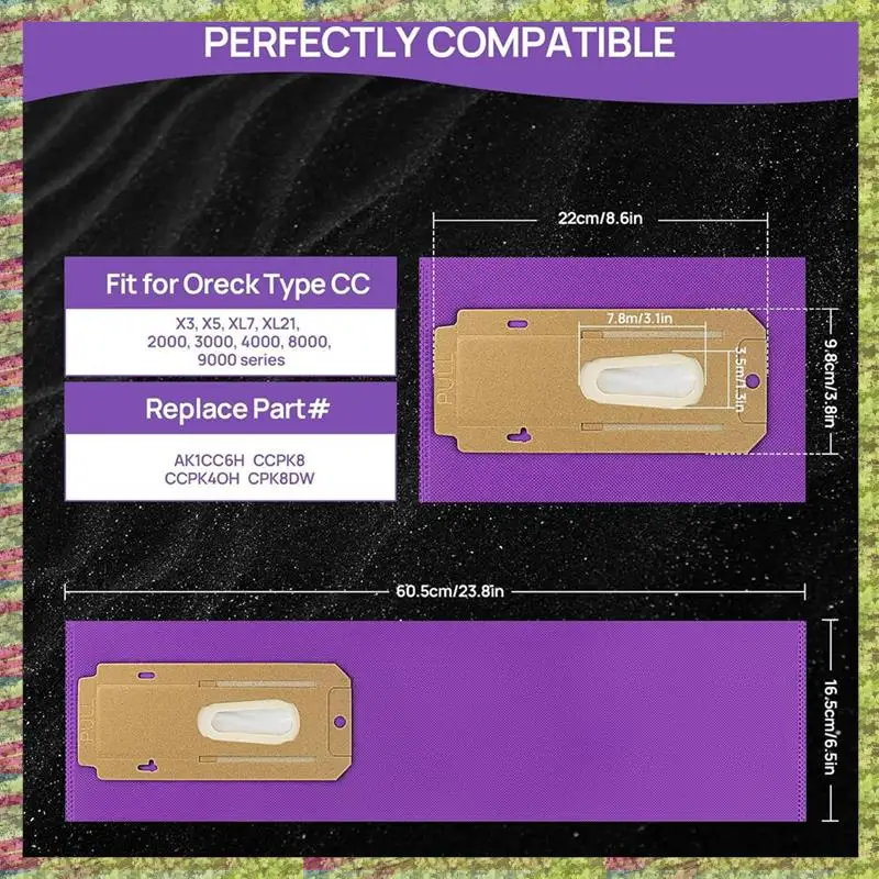 Bolsa para el polvo de tela no tejida para todos los modelos Oreck Elevate X3,X5,XL7,XL21,2000,3000,4000,8000,9000 Series