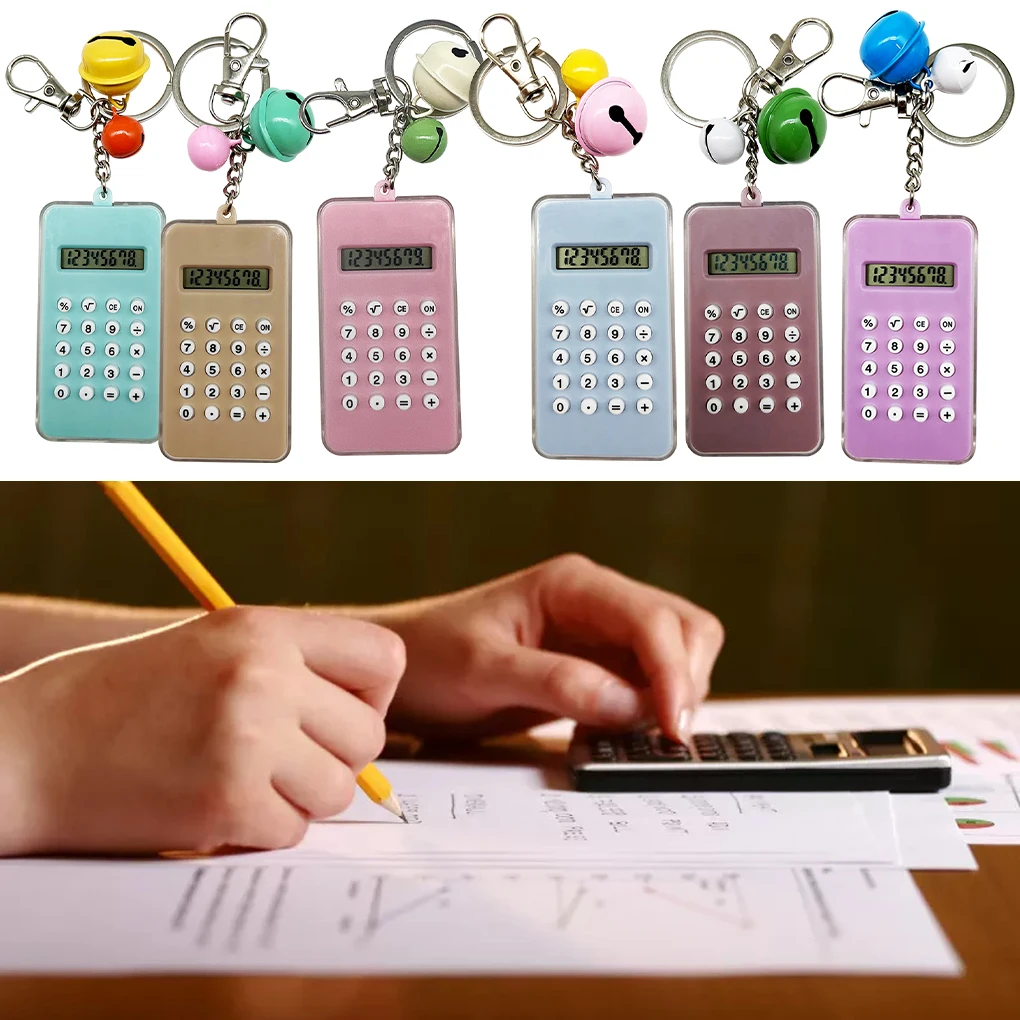 Portable Calculator with Keychain Display Pocket Counter Electronic Accounting Calculating Tool School Office Blue