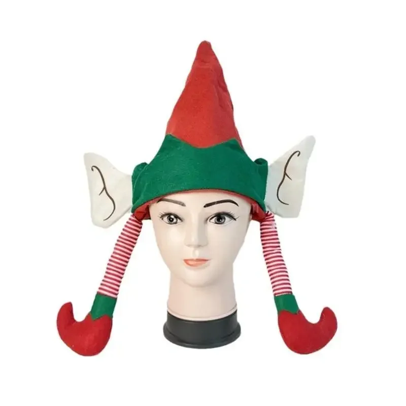 Cheerful Elf Hat with Ear Cosplay Hat Slouch Christmas Headwear Baggy Hat Slouch Mischievous Elf