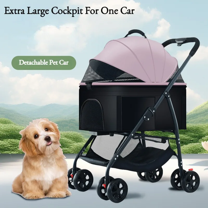 

Foldable 3 in 1 Stroller for Dog and Cat, Multipurpose and Lightweight with Detachable Bag, 4-Wheel Puppy Carrier for J