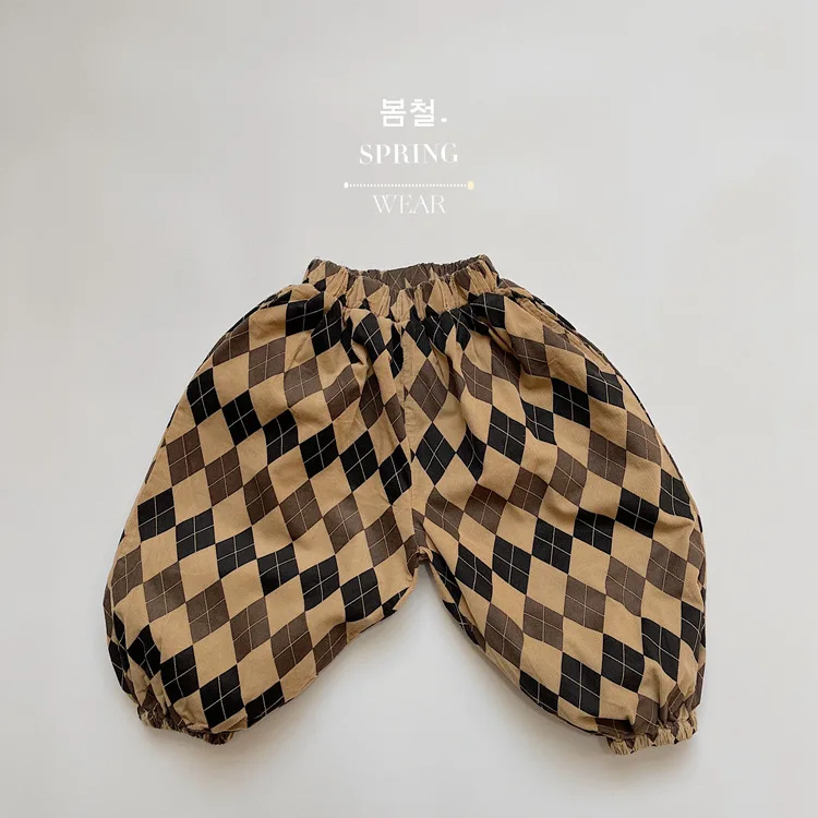 Autumn New Children Loose Harem Pants Baby Girls Rhombus Plaid Lantern Pants Fashion Boys Cotton Casual Trousers Kids Clothes