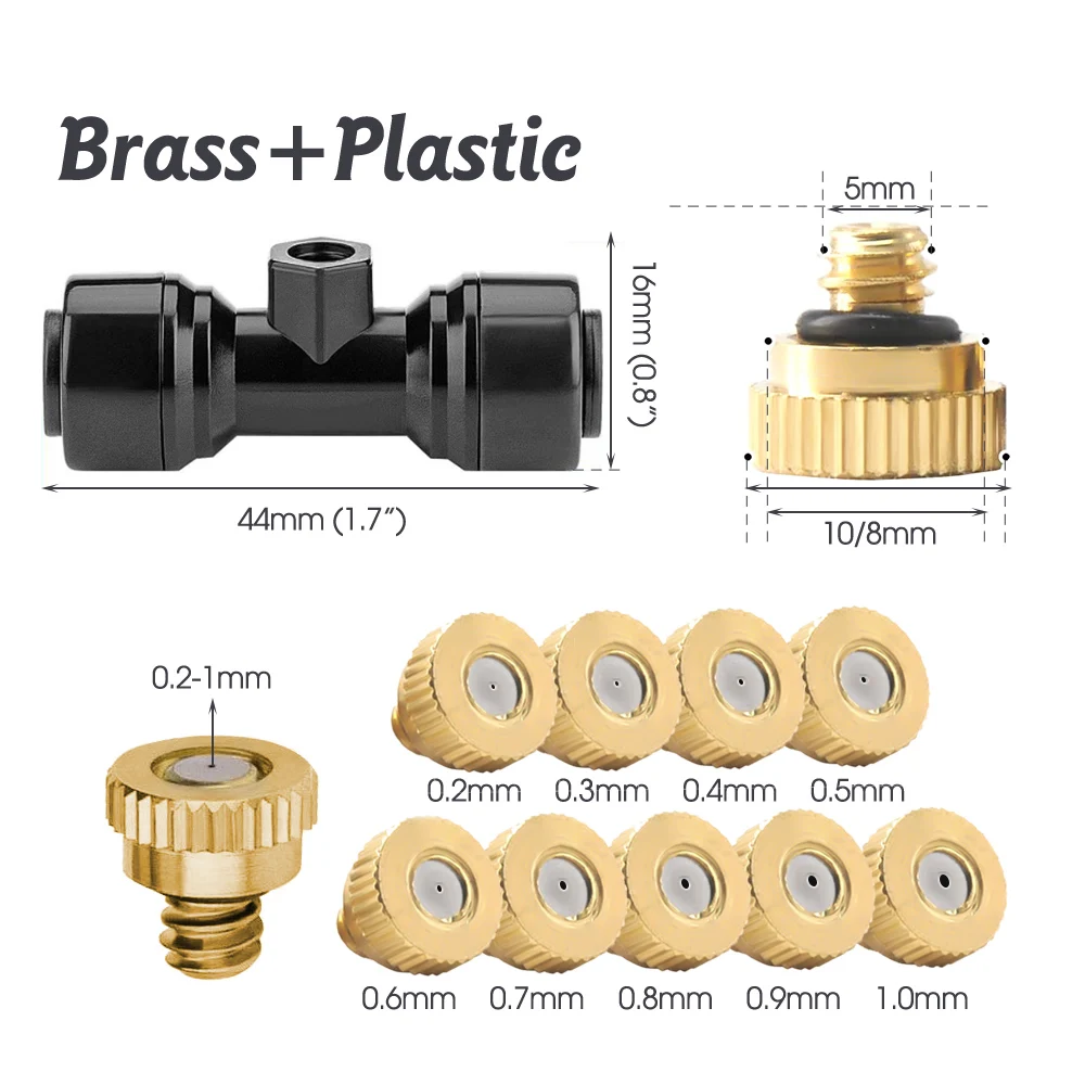 0.2-1.0mm Misting Nozzles Brass Fine Atomization Sprayer Cooling System 1/4