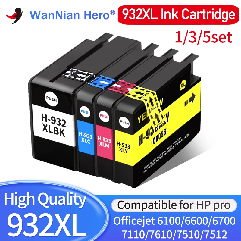 1/3/4/5set 932XL 933 for HP932 933XL Ink Cartridge Compatible for HP 6100 6600 6700 7110 7610 7510 7512 7612 H711a H611a Printer