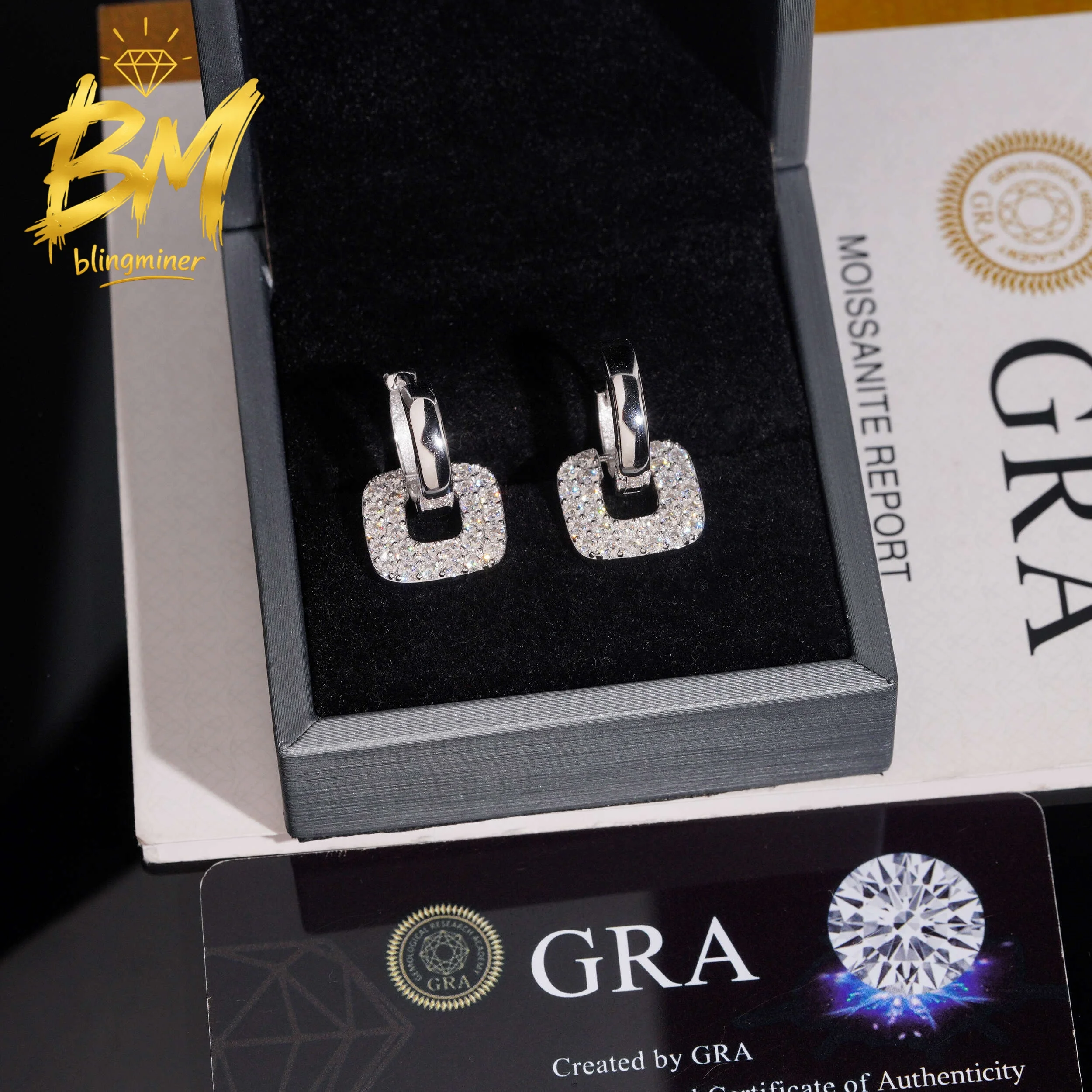 Blingminer Iced Out S925 Silver VVS Moissanite Earrings For Women Ear Studs Jewelry Pass Diamonds Tester GRA Free Shipping