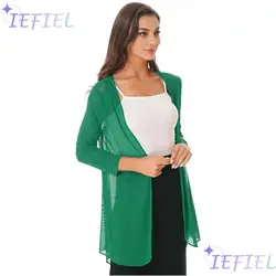 Women Solid Chiffon Plus Size Cardigan 3/4 Sleeve Open Front Shawl Wrap Cardigan Long Shrug Bolero for Casual Beach Wear Outwear