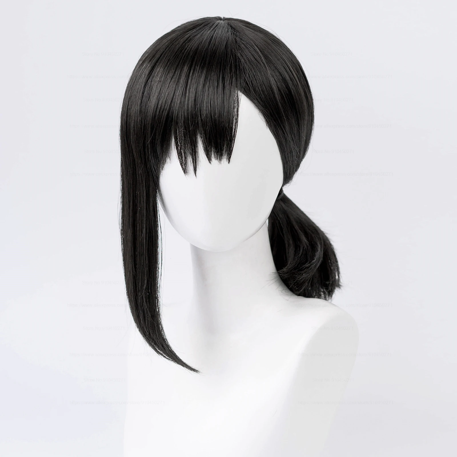 Higashiyama – perruque de Cosplay pour homme, cheveux synthétiques de 38cm, queue de cochon noire, résistants à la chaleur, Anime, avec bonnet de perruque