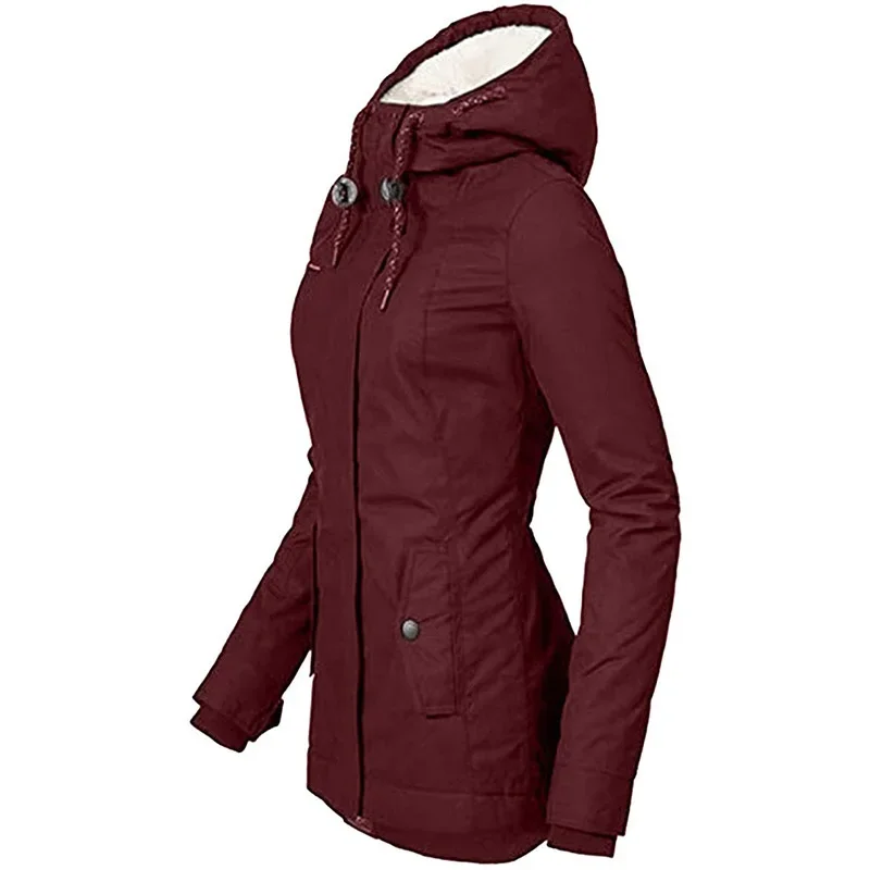 Chaqueta con cremallera para exteriores para mujer, abrigo cálido a prueba de viento, impermeable, con capucha de montañismo, Tops de manga larga de