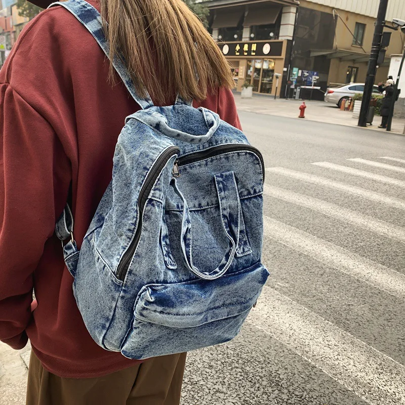 Vintage Denim Damesrugzak Met Grote Capaciteit Studentenschooltassen Voor Meisjes Casual Dames Reisrugzak