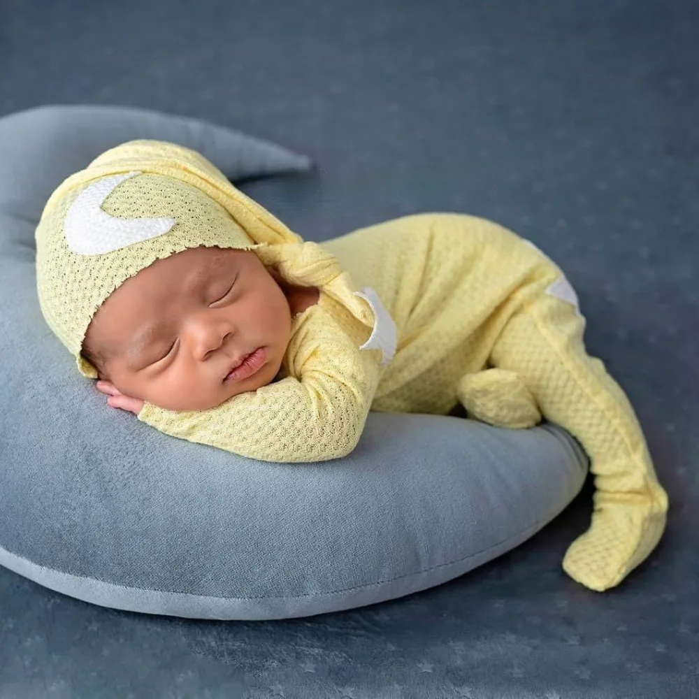 Newborn Photography Suit Star Moon Decoration Knitted Jumpsuit Long Tail Hat Pure Cotton Breathable Set Studio Photography Suit