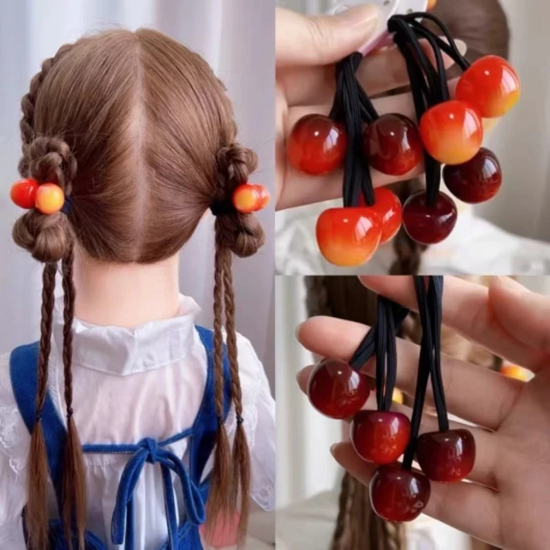 Banda para el cabello roja, lazo elástico para el cabello de cereza para mujer, alta elasticidad, bonito lazo para el cabello de frutas, accesorio versátil para el cabello