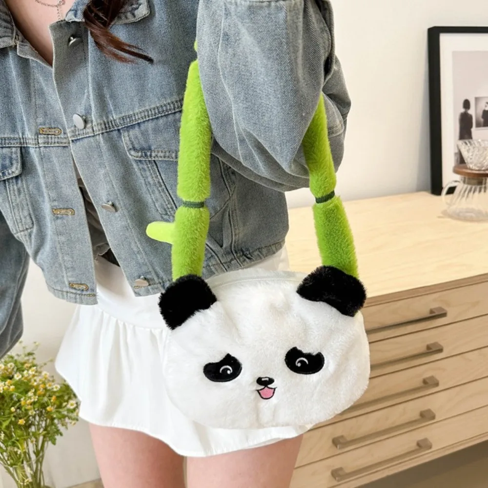 Casual Cartoon Pluche Panda Tas Grote Capaciteit Groene Band Dier Schoudertas Speelgoed Schattige Zachte Pop Handtas School