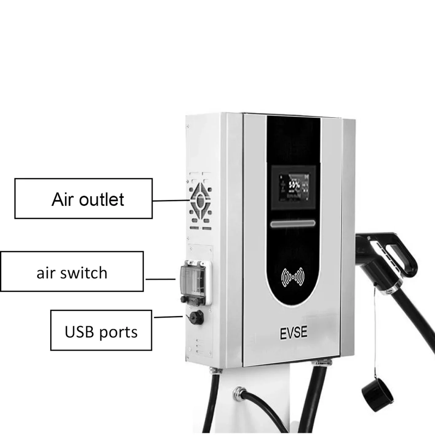 Estación de carga de enchufe único con cargador de CC montado en la pared IP54 de 15kw con pantalla de 4,3 pulgadas CCS1/CCS2/GBT/CHADEMO