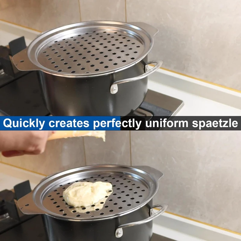 Stainless Steel Spaetzle Maker Lid With Scraper Traditional German Egg Noodle Maker Pan Pot Spaghetti Strainer