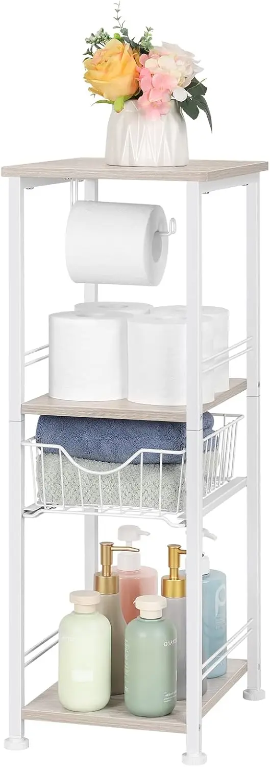 Storage Cabinet Freestanding Bathroom Shelf with Drawer Toilet Paper Storage Stand 3 Tier Bathroom Towel Storage Organizer