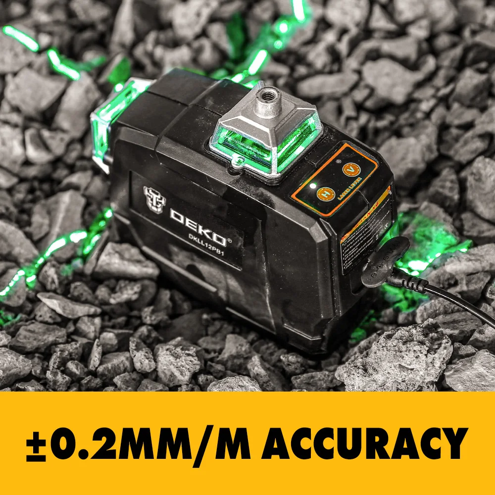 DEKO Self-Leveling 360° Horizontal Laser Level 12 Lines 4D and Vertical Cross Line Green Laser Beam Power Tools