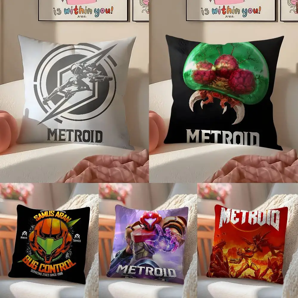 Game M-Metroid-MT Cool Soldier Pillow Case Anti-dustmite Pillowcase Invisible zipper silky short plush Sofa cushion cover