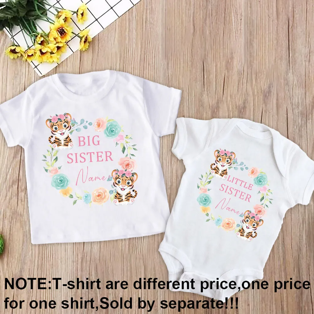 Family Matching Outfits Personalized Sisters Shirts Big Little Sister Rainbow Wreath Shirt Custom Kids T-shirt Baby Bodysuit