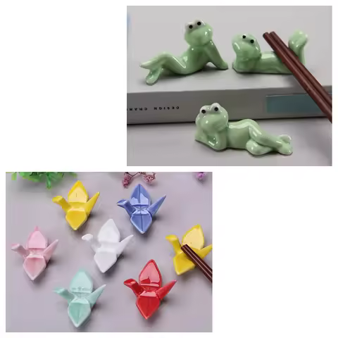 Stylish Restaurant Quality Ceramic Funny Frog Spoon and Fork Rest, Chopstick Holder, Cutlery Stand.