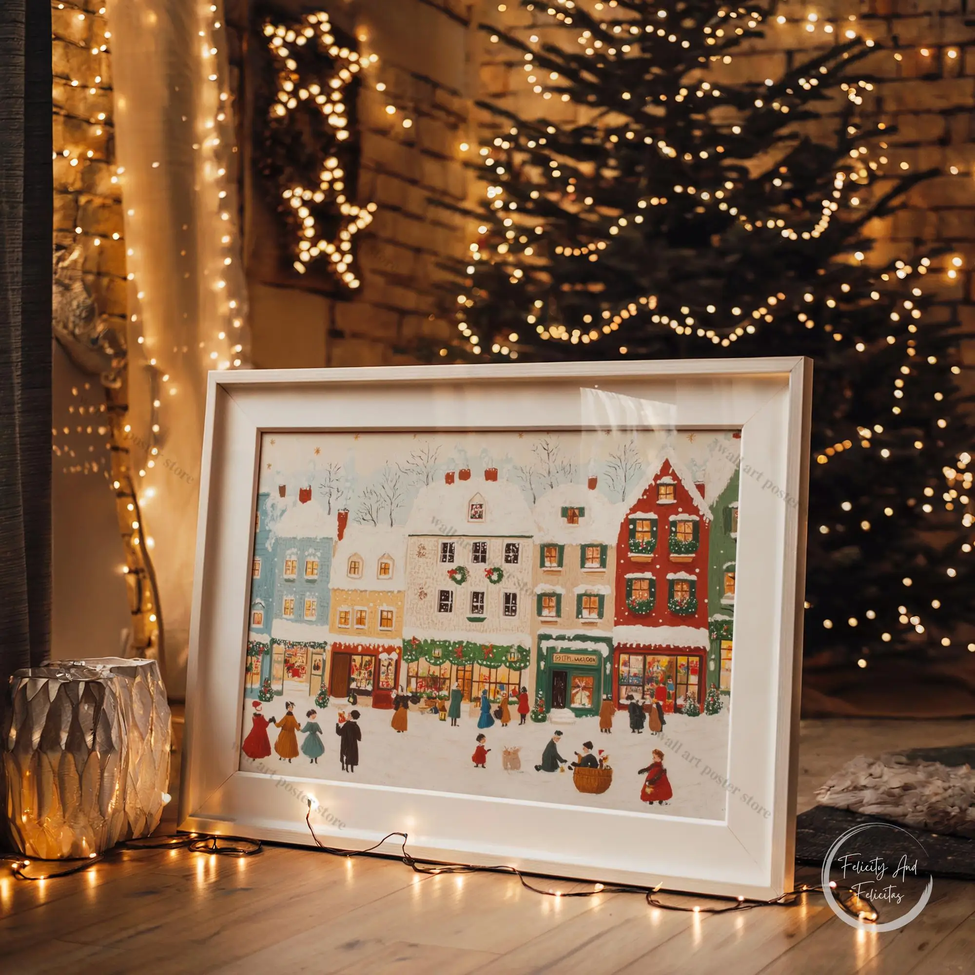 Winter Town Holiday Printable Wall Art Christmas Tree Poster Hello December Print Cozy Farmhouse Christmas Decor Seasonal Gift
