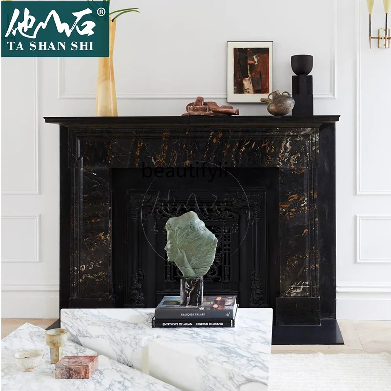 

Marble mantel European fireplace simple carved natural stone villa living room, decorative cabinet YH