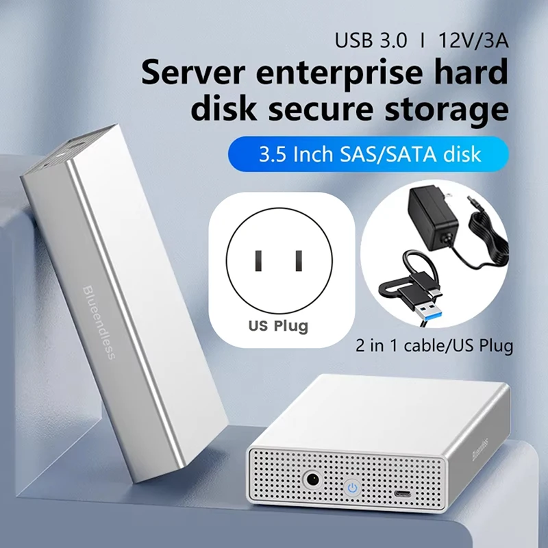 Blueendless Sas Hard Drive Enclosure Usb C To 2.5/3.5 Inch SAS/SATA Support Max 20Gb Disk External Hdd Case