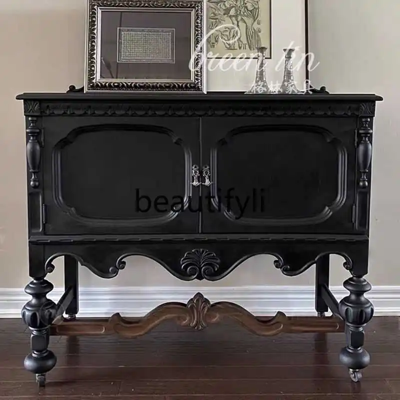 

French black chest cabinet/retro and old entrance cabinet/medieval style, decorative side cabinet