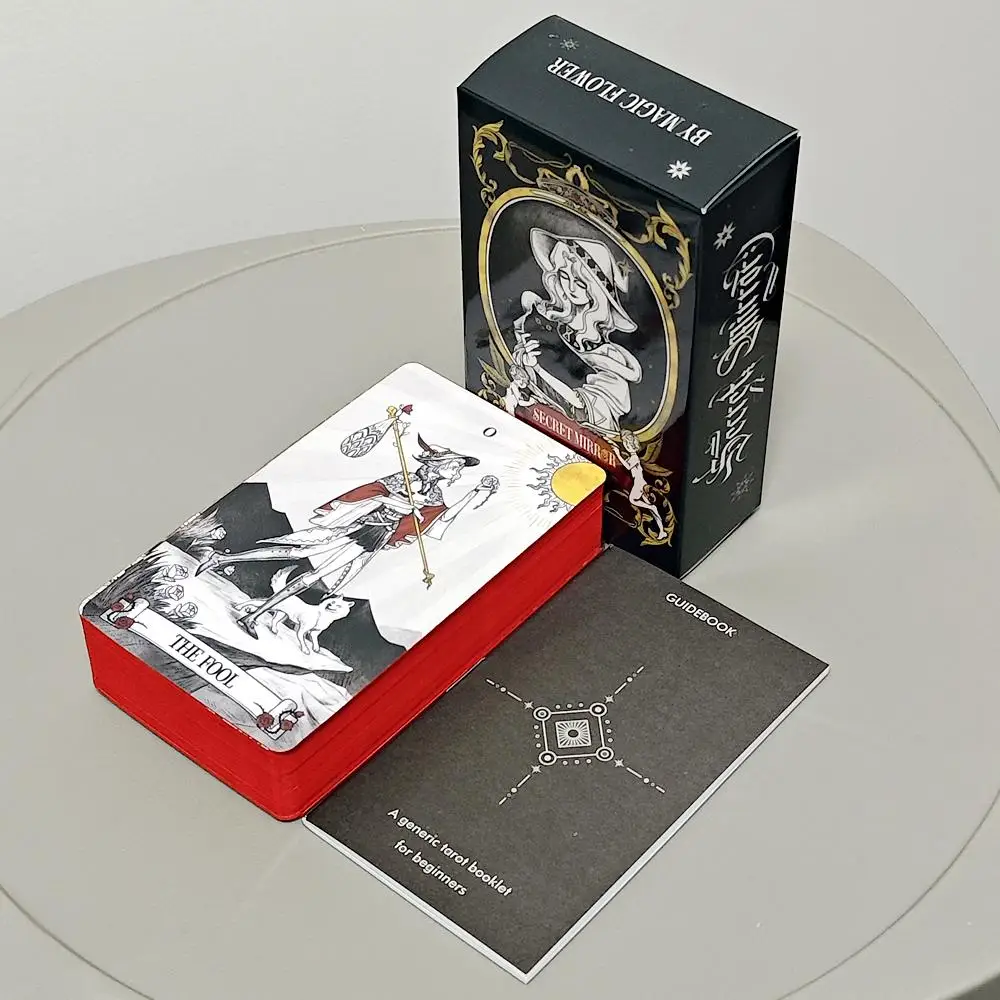 Secret Mirror Tarot Deck 10.3*6cm 78 Pcs Rider Tarot Cards with Red Gilded Edges Guidebook