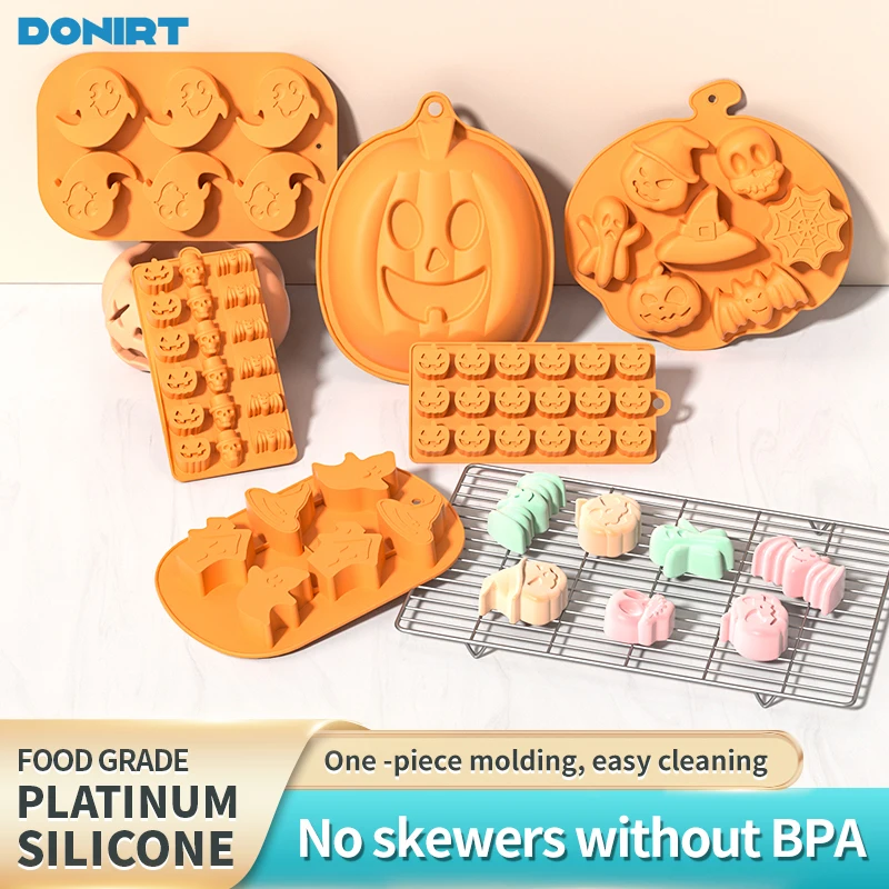 Halloween Silikon Backformen Schokolade Cookie Eiswürfel Form Kürbis Fledermaus Schädel Geisterform Kuchen Form für Küche Backen Werkzeuge