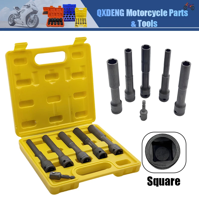 

8/10/12/13/14MM Hex Sockets Set Fit For Deep Hole Nuts Motorcycle Repair Tools 5PCS Thin-Wall Socket Kit For 1/2 Inch Wrench