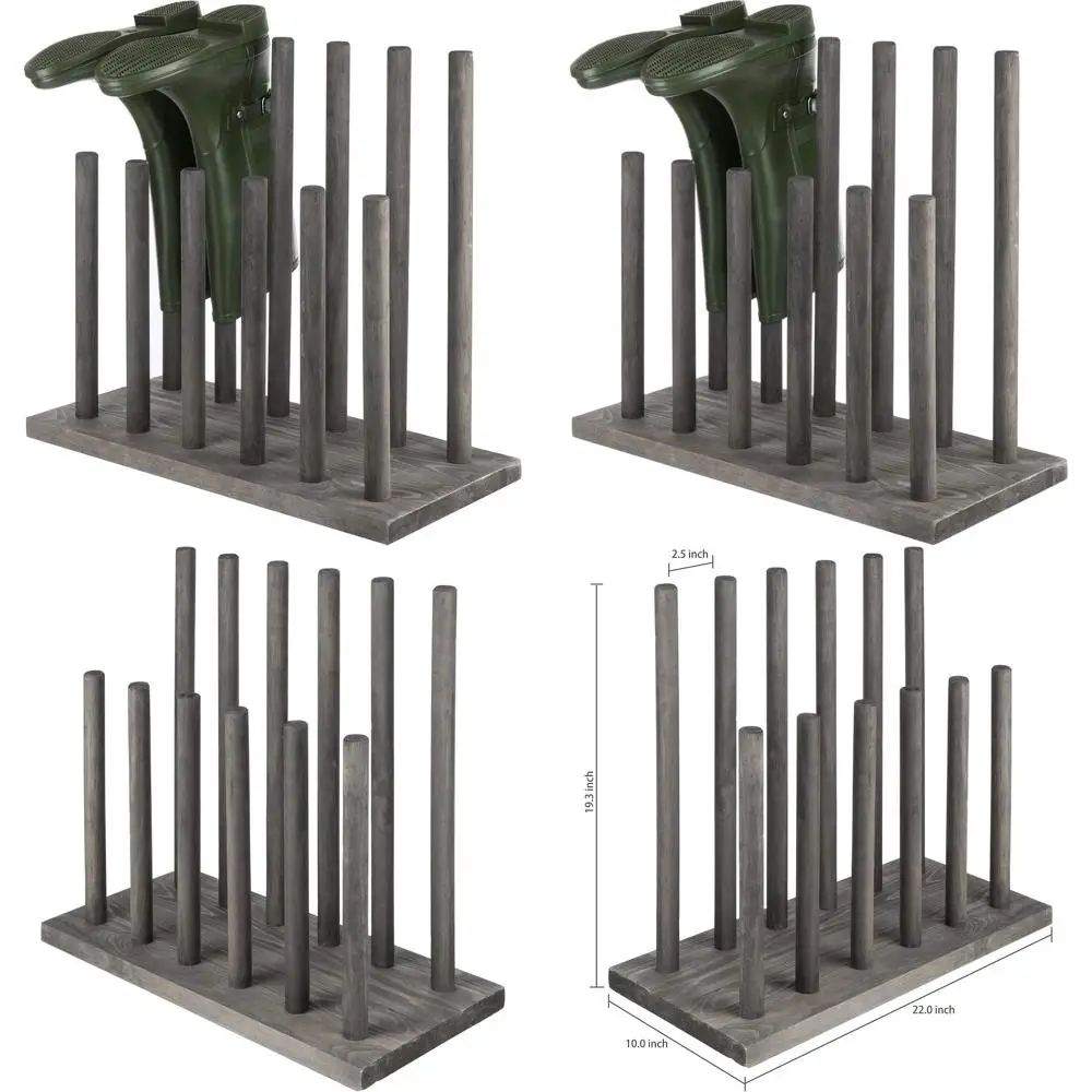 

Gray Wooden Tall Boot Rack Organizer - Holds 6 Pairs of Boots