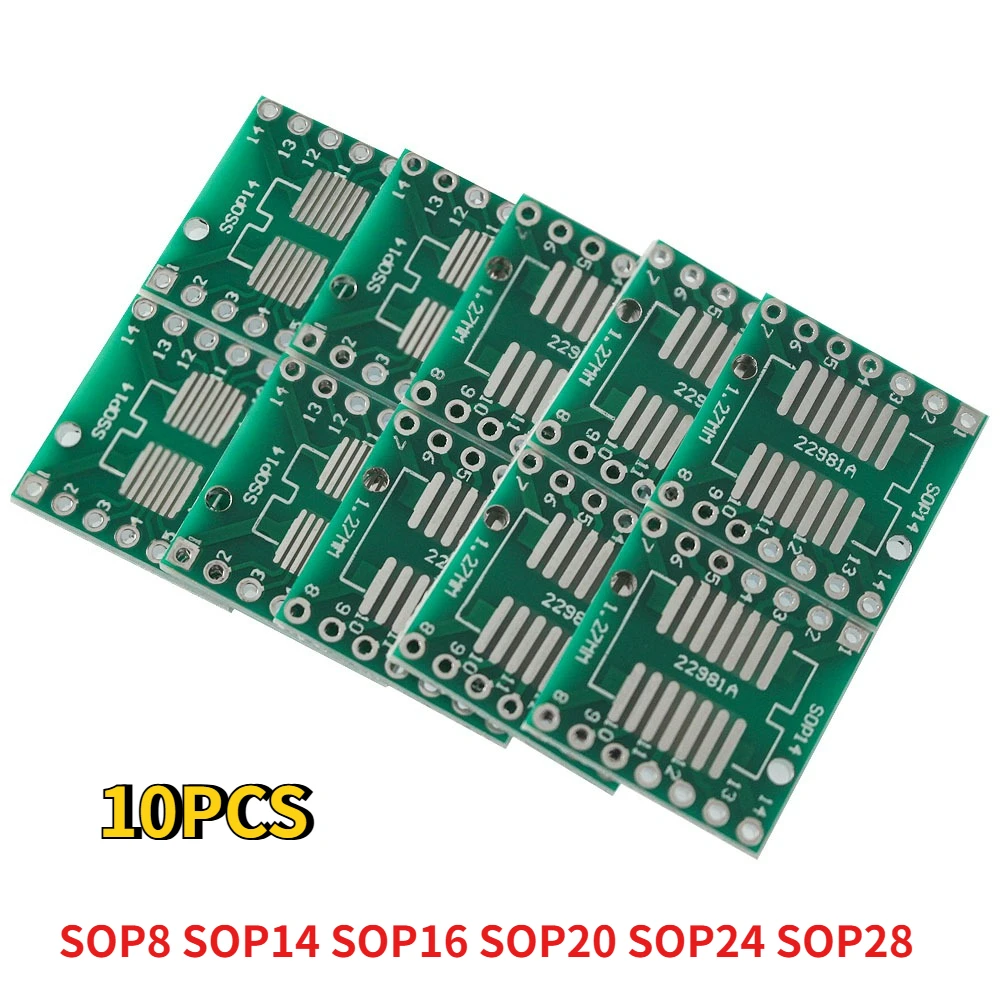 10PCS SMD To DIP Adapter PCB Circuit Board Kit Double Side SOP8/SOP14/SOP16/SOP20/SOP24/SOP28 SOP TSSOP IC Test Socket Converter