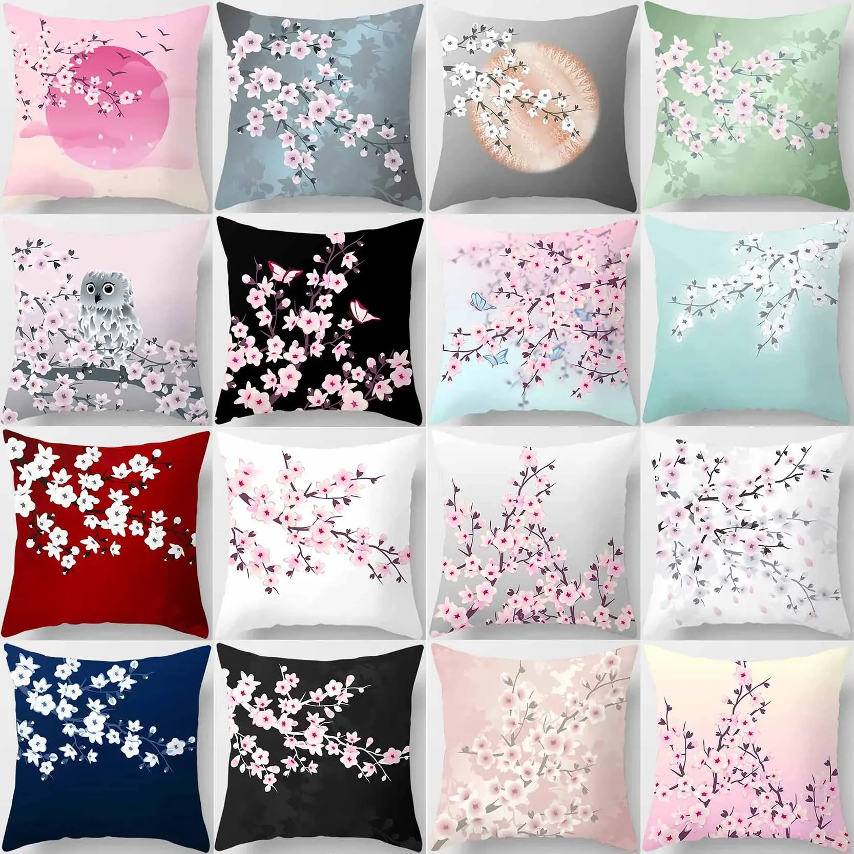 Beautiful Cherry Tree Square Pillowcase Cushion Cover for Home Decor, Car Sofa   45cm*45cm