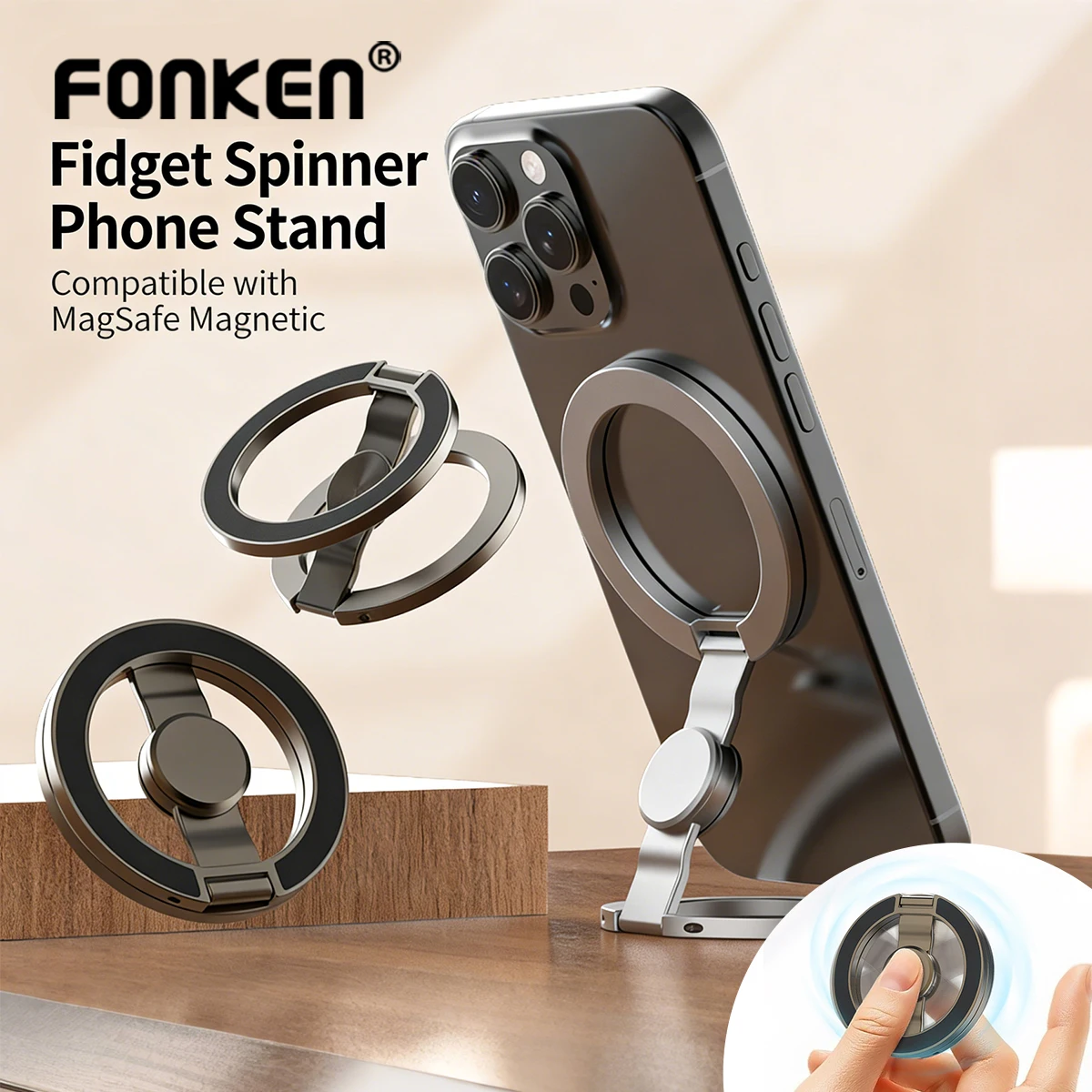 Magnetic Fidget Spinner Phone Ring Holder Dual-Sided Magnet for MagSafe 360 Rotation Grip Stand Stress Relief Foldable