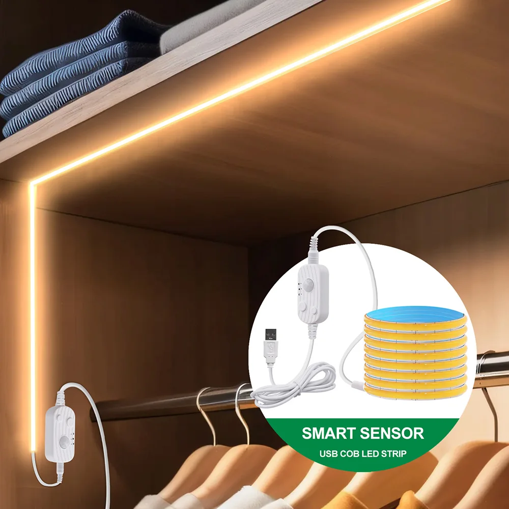 Bewegungsmelder, 5 V, LED-COB-Lichtleiste, batteriebetrieben, USB-betrieben, automatische EIN/AUS-Liner, Beleuchtungsdiode für Schrank, Kleiderschrank, Küche, Treppe – Detail 17