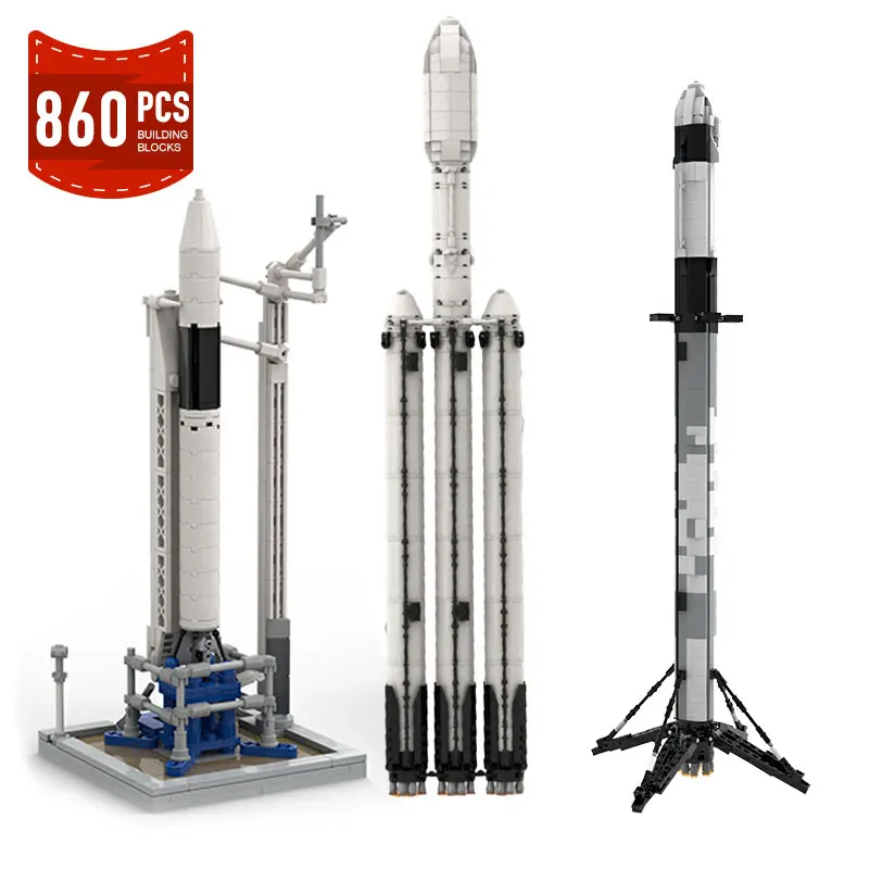 Moc SpaceXer Falconed Heavy Launch Vehicle Building Blocks Set 1:110 Scale Rocket High-tech Model Bricks Assemble Toys Xmas Gift