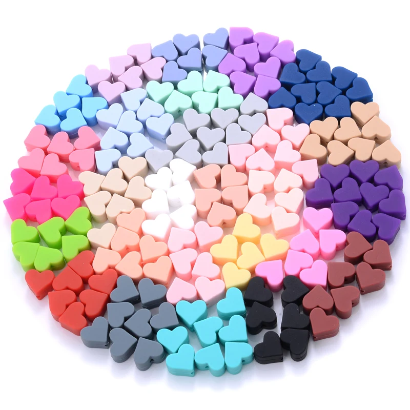 14mm 10Pcs/Lot Heart Shape Silicone Beads Baby Nursing Chewable Teething Beads Pacifier Teether DIY Necklace Accessories