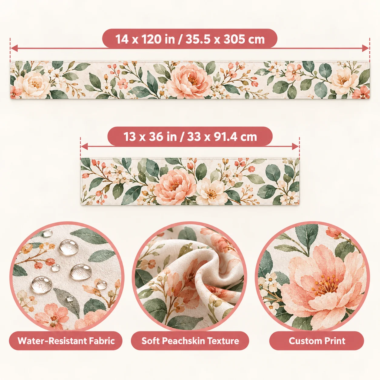 Custom Table Runner, Personalized Any Image Full Print, Waterproof Single Sided Table Flag for Wedding Home Party Decor