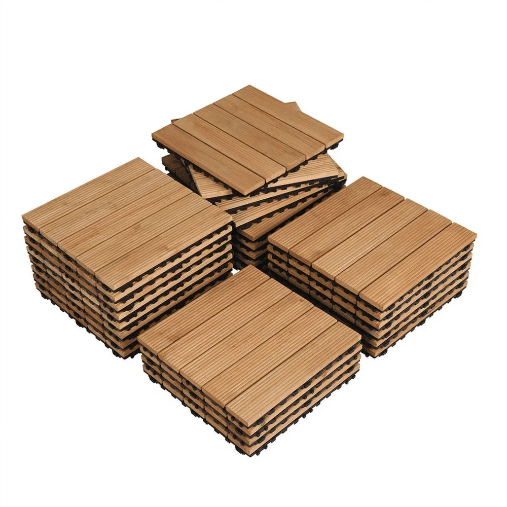 ในร่มกลางแจ้งพื้นไม้กระเบื้อง 27 ชิ้น Interlocking Solid Fir ประกอบง่ายธรรมชาติ Patio Garden Deck Poolside