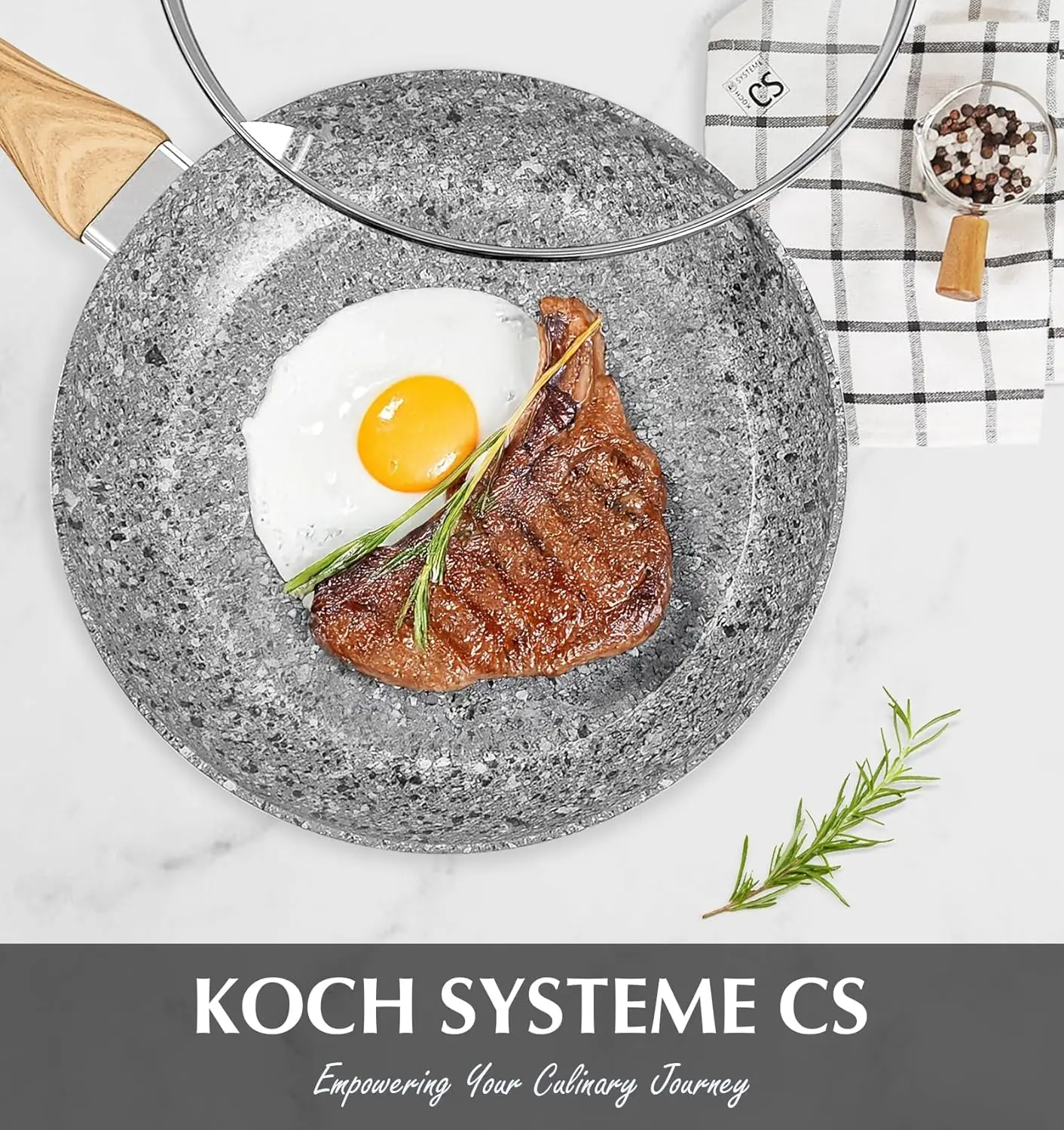 

KOCH SYSTEME CS Сковорода с антипригарным покрытием и крышкой, 12-дюймовая сковорода из серого гранита с нетоксичным антипригарным покрытием
