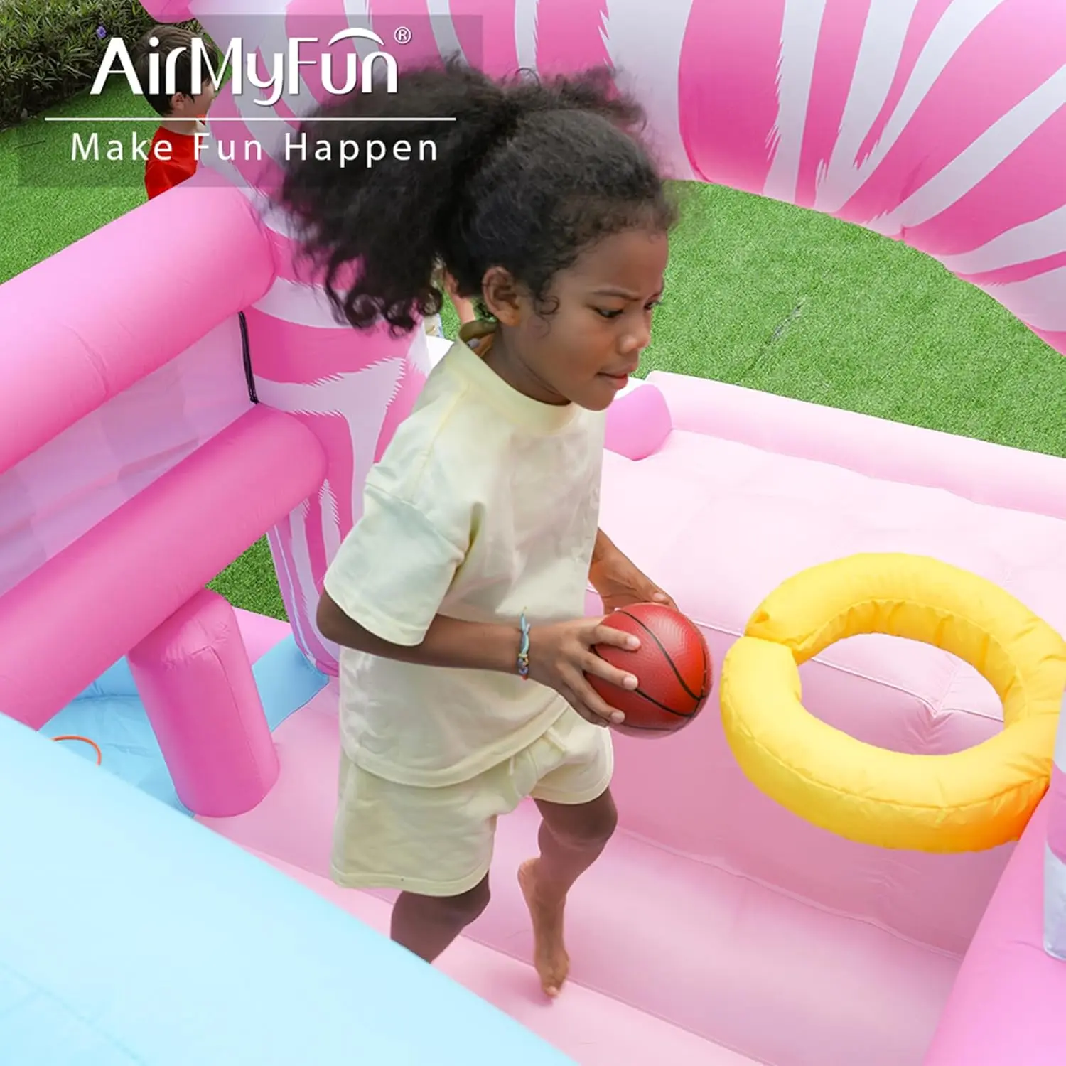 Casa gonfiabile rosa con ventilatore, buttafuori gonfiabili Princess Bouncy Castle per bambini con pozzo per palline e ampio scivolo per interni