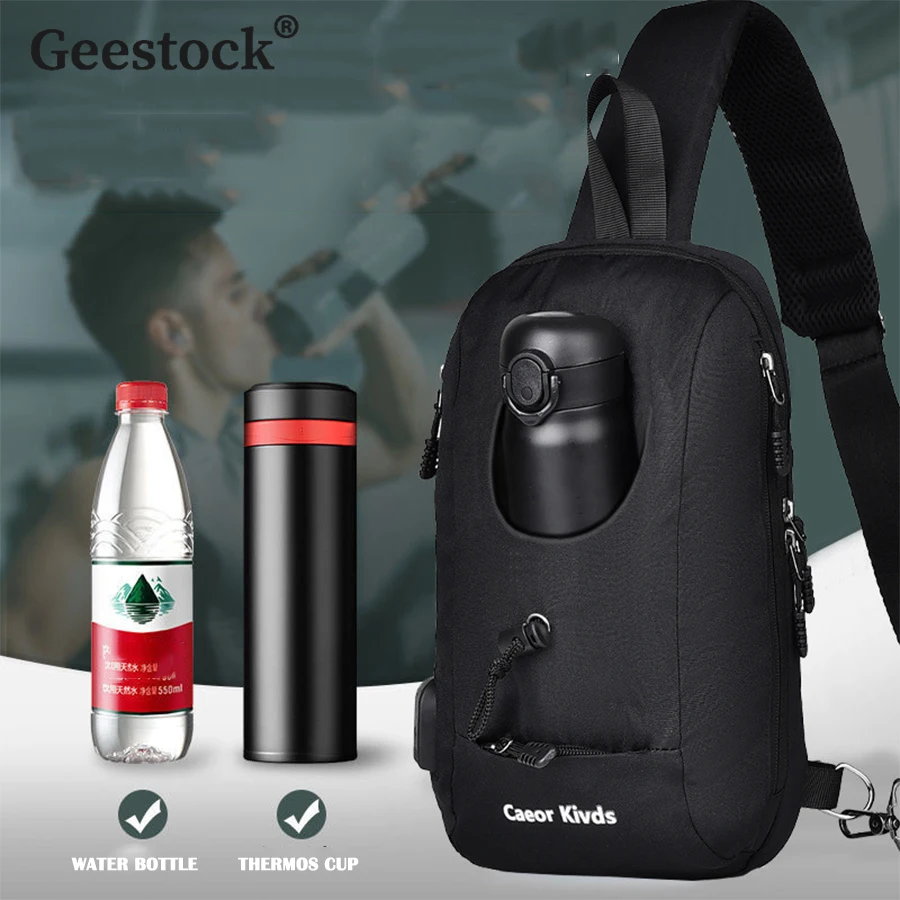 

Geestock Anti-Theft Bag Men's Crossbody Bag with USB Charging Port Waterproof Oxford Shoulder Sling Bag Multifunction Chest bag