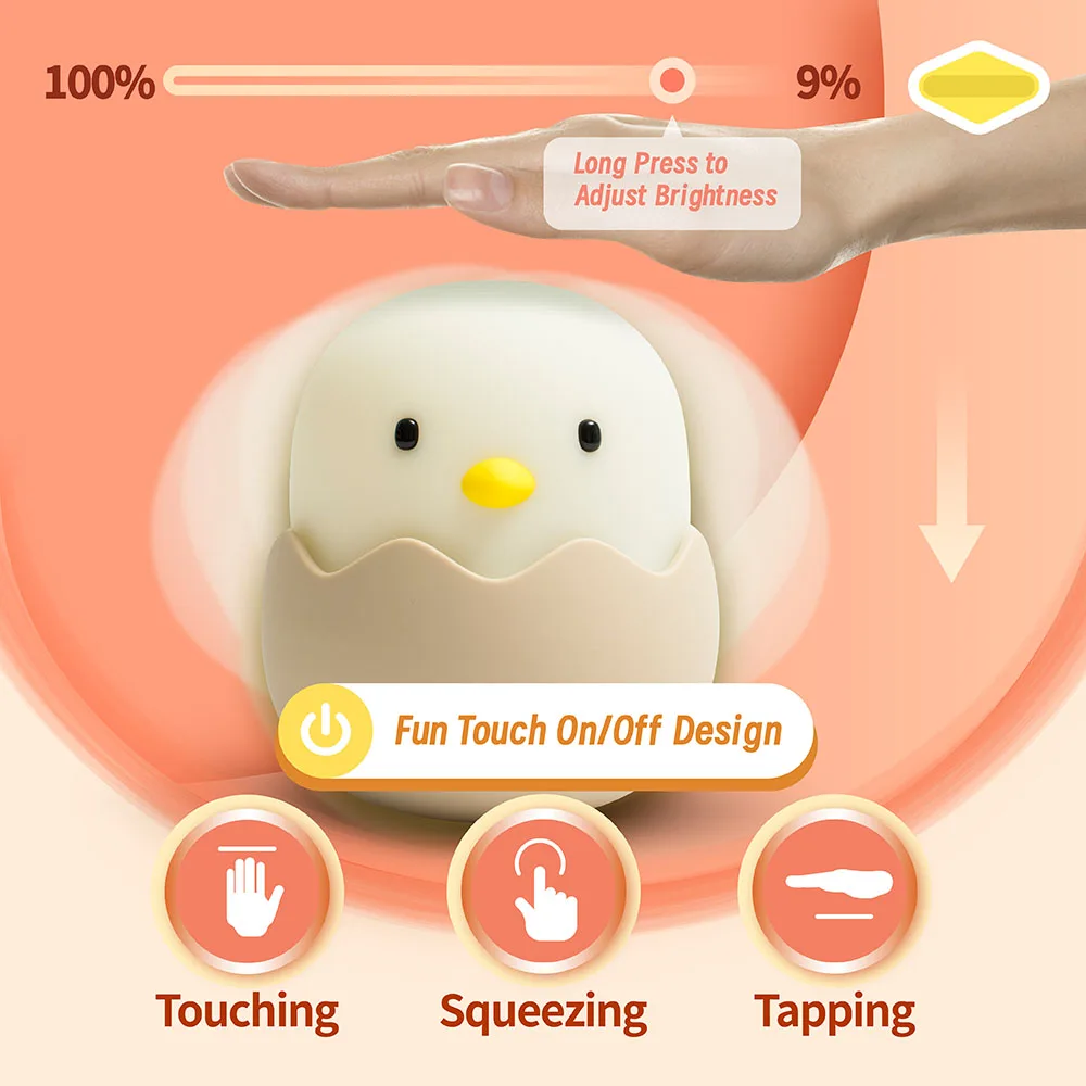 Duck Silicone Night Light for Children With Timer Usb Rechargeable Dimming Touch Lamp Sleeping Bedroom Cartoon Animal Decor Gift