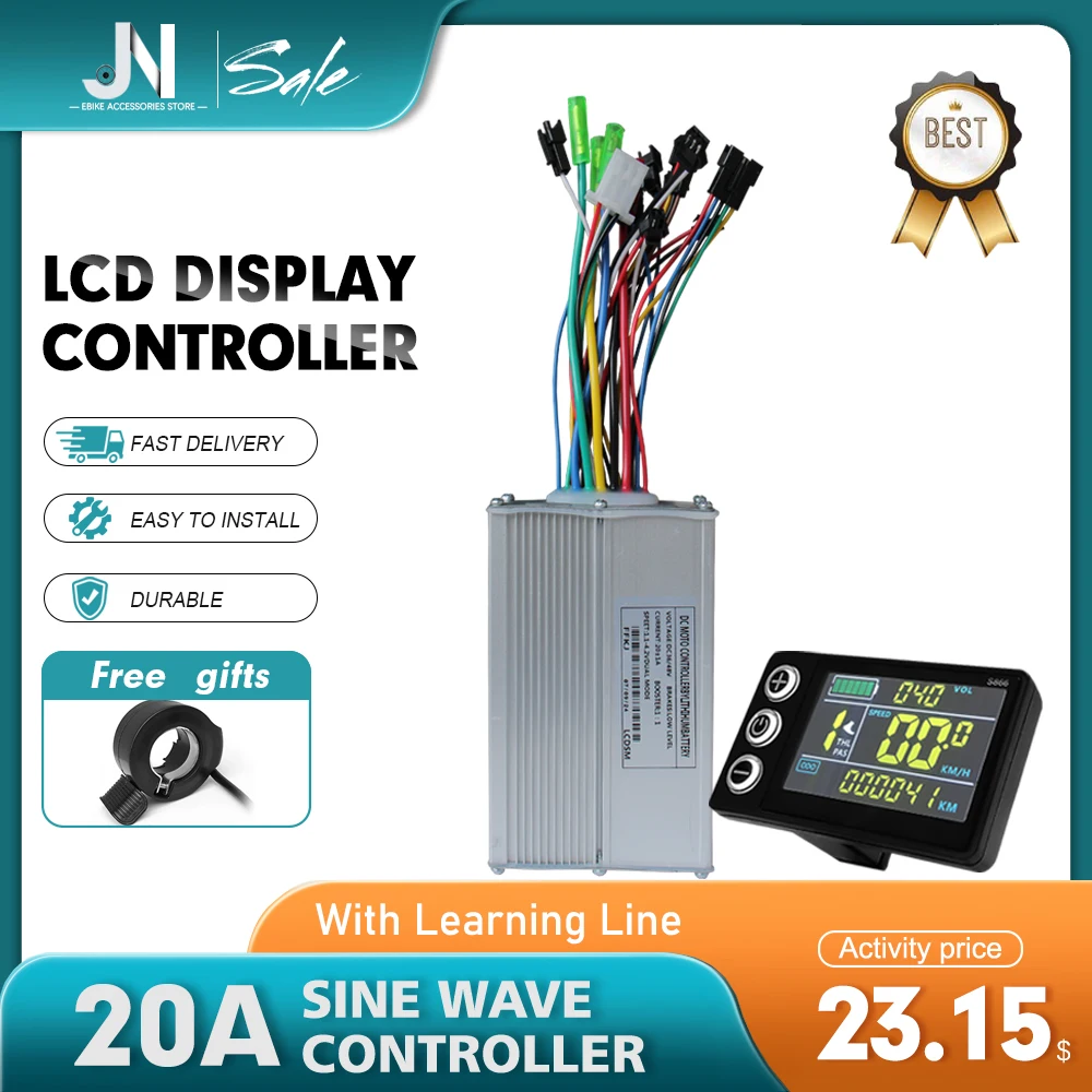 electric Bike 36/48V 20A 3 Mode Sine Wave Controller SM Plug with LCD S866 Display for 350/500W Electric Bicycle Conversion Kit