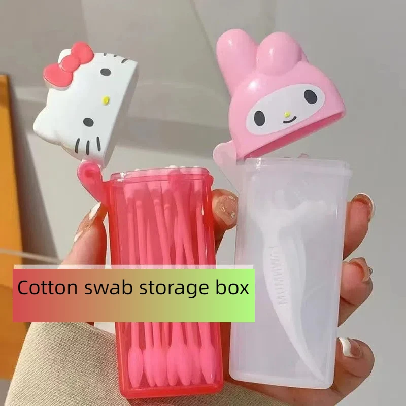 New Hello Kitty  Kawaii Swab Storage Box cartoon life Supplies Portable Y2K Bandaids Mini Cotton Toothpick  christmasTube  gifts