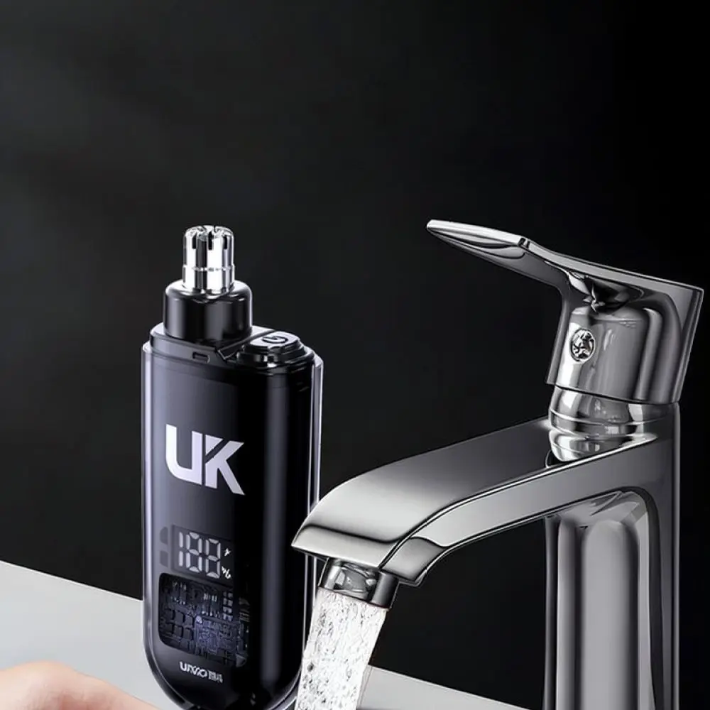 Waterproof Electric Nose Hair Trimmer Rechargeable Grooming Tool Digital Display Portable Ear Shaver For For UNKO Blue