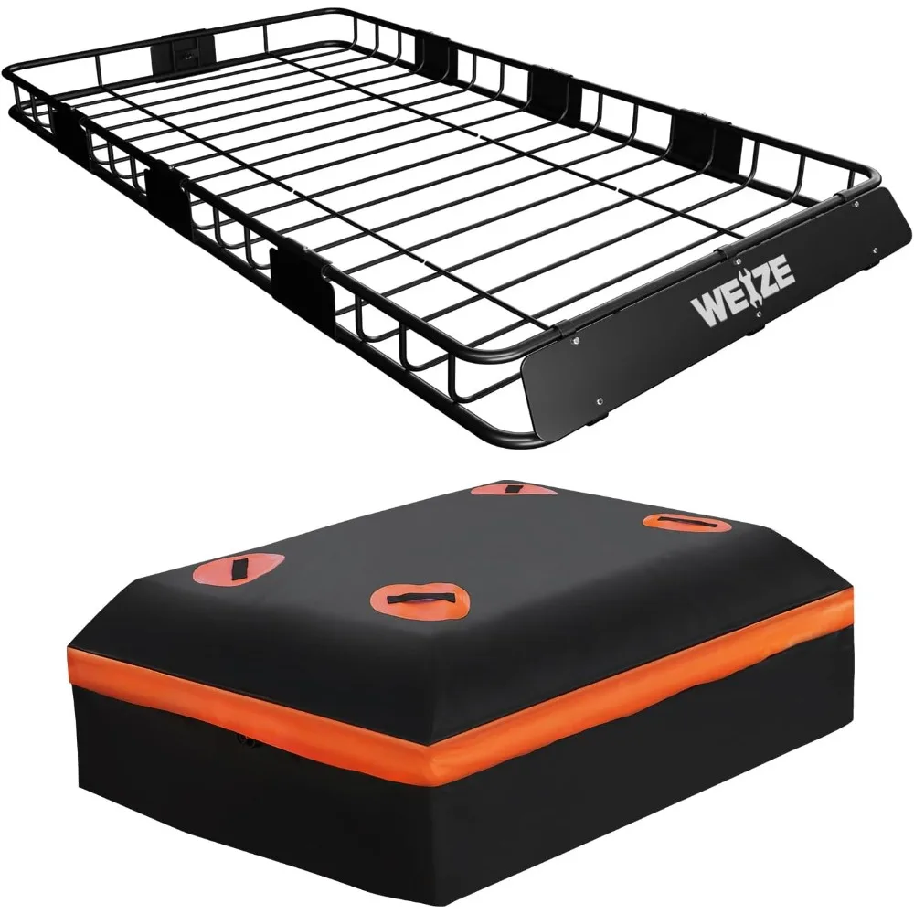 

Heavy Duty 64"x 39" Roof Rack, Rooftop Cargo Carrier Basket with Waterproof Bag, Tie Down Strap & Net, Car Top Luggage Holder f