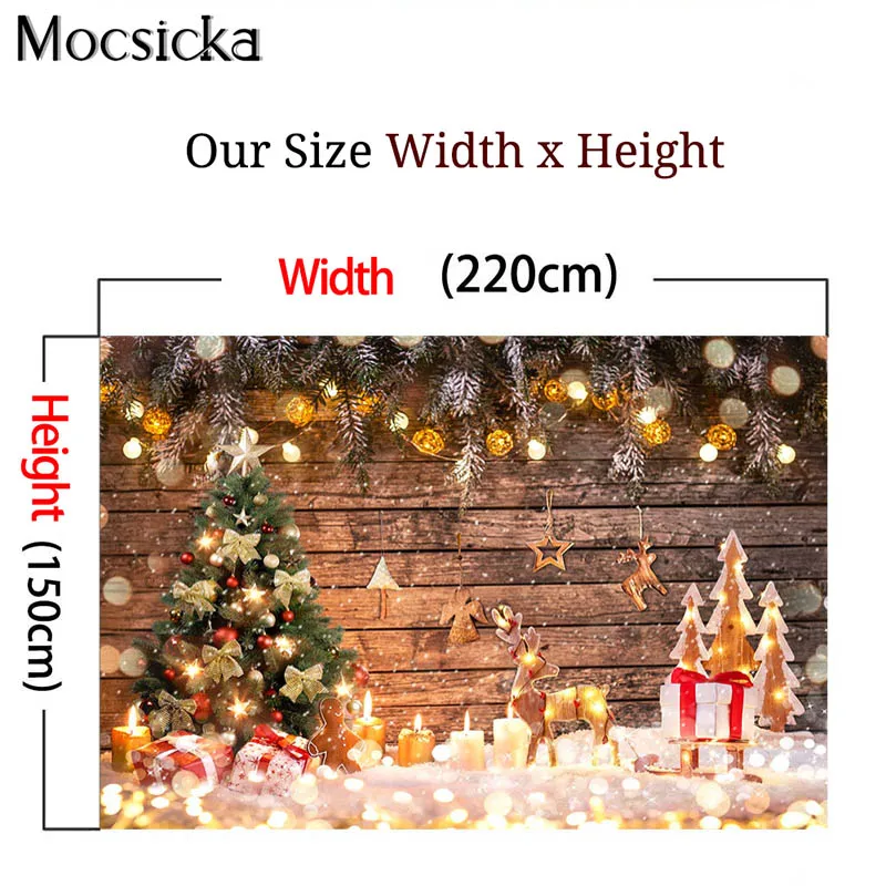 Toile de fond de Noël bokeh, décor d'arbre de Noël en bois rustique, accessoires de studio photo, arrière-plans de photographie de portrait de famille pour enfants, cadeau