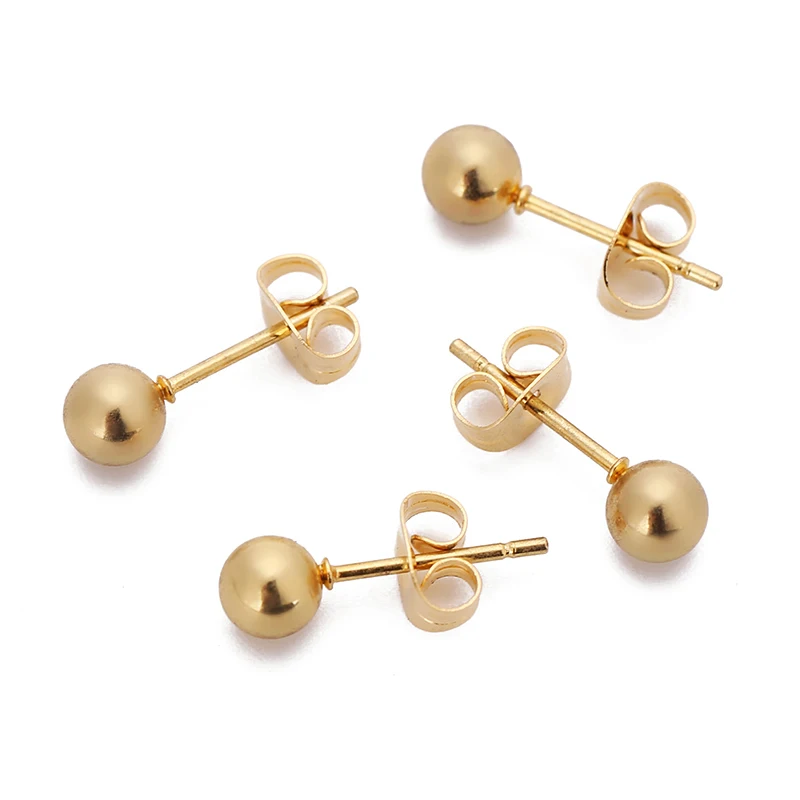 

4000 шт./упак., позолоченные круглые серьги-гвоздики из нержавеющей стали 4 мм, серьги-гвоздики для изготовления ювелирных изделий своими руками