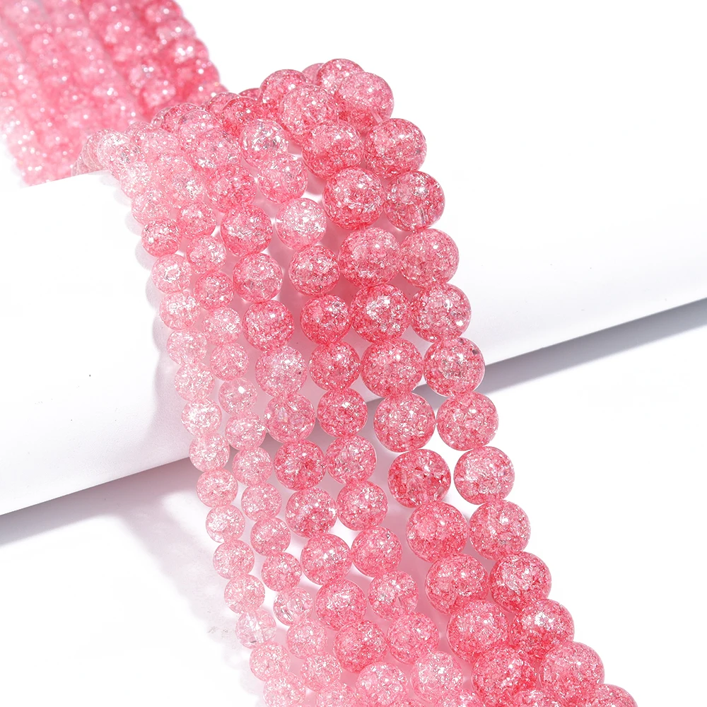 1 Strand Explosive Crystal Beads Round Loose Beads Pink Cracked Popcorn Crystal Beads Necklace Bracelet Diy Jewelry  Accessories