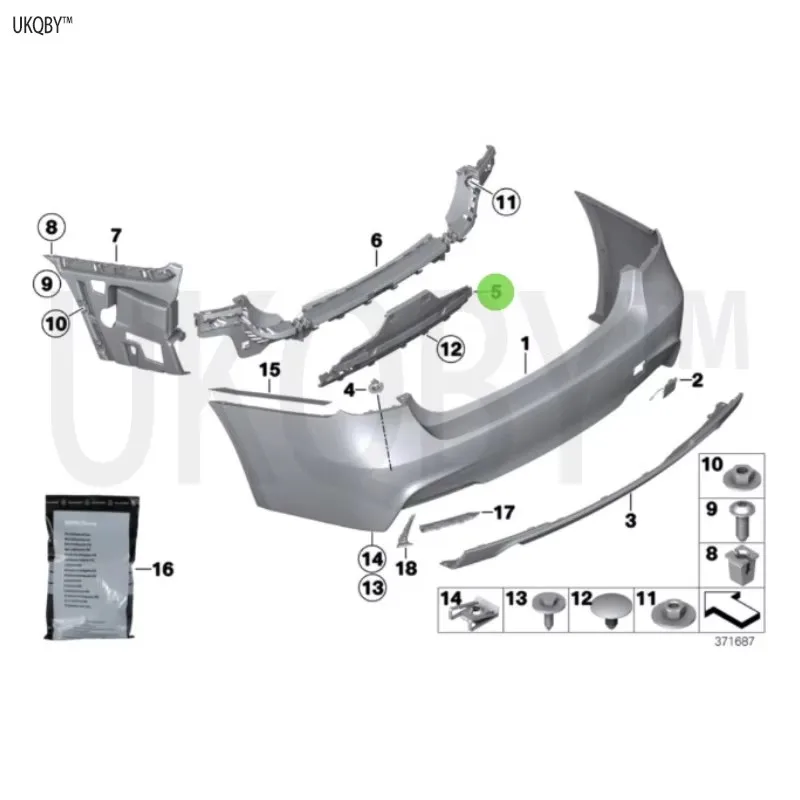 Reinforcement bumper rear lower guide device middle rear 51128054200 51128054200
